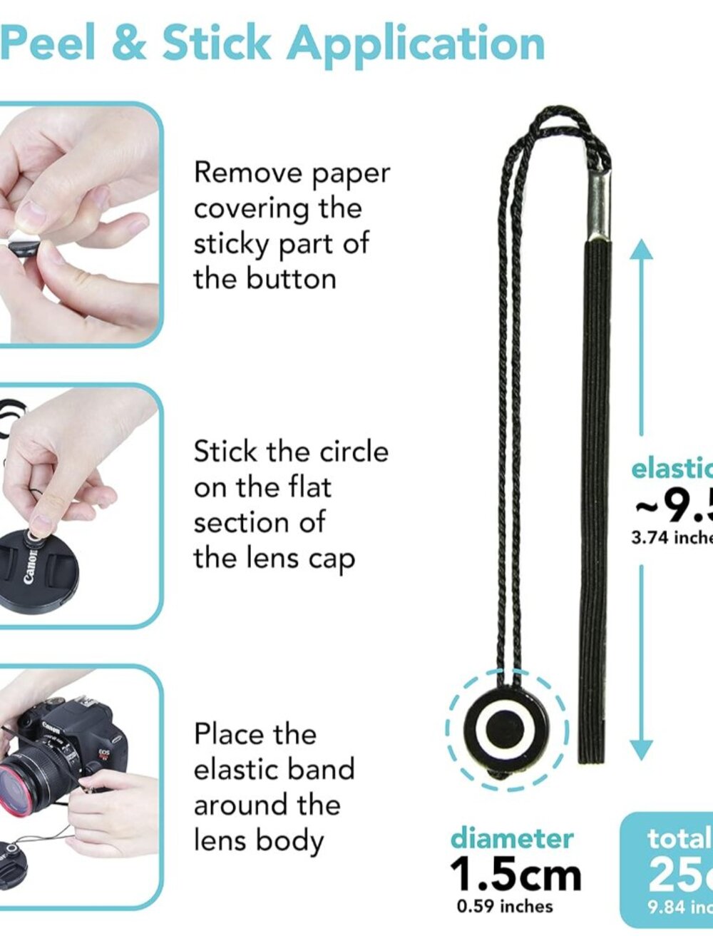 Camera Lens Cap Leash with Elastic String, Compatible with Universal DSLR SLR Ev - Picture 4 of 8